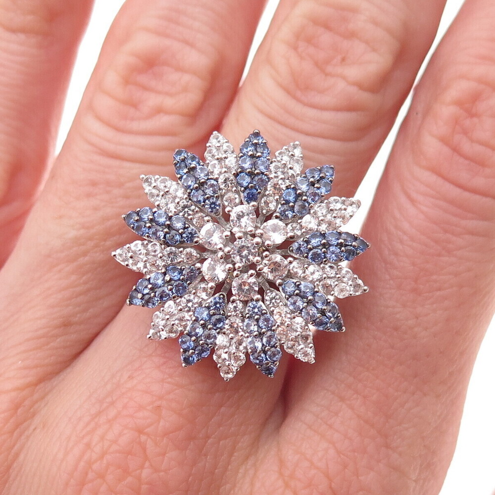 Suzy Levian 925 Sterling Cognac Diamond Blue Sapphire White Topaz Ring Size 7.25